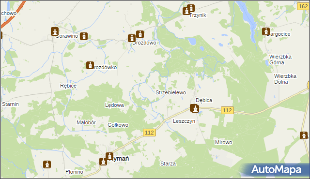 mapa Strzebielewo gmina Rymań, Strzebielewo gmina Rymań na mapie Targeo