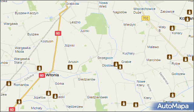 mapa Strzegocin gmina Kutno, Strzegocin gmina Kutno na mapie Targeo