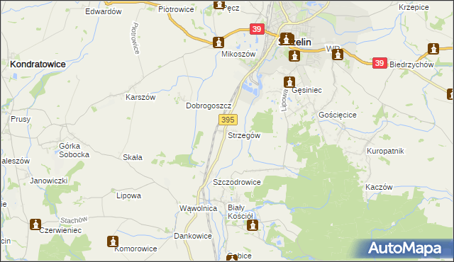 mapa Strzegów gmina Strzelin, Strzegów gmina Strzelin na mapie Targeo