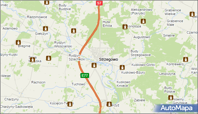 mapa Strzegowo powiat mławski, Strzegowo powiat mławski na mapie Targeo