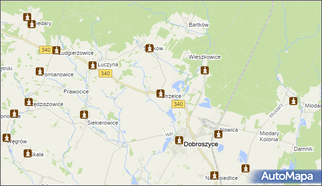 mapa Strzelce gmina Dobroszyce, Strzelce gmina Dobroszyce na mapie Targeo