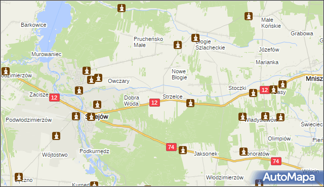 mapa Strzelce gmina Mniszków, Strzelce gmina Mniszków na mapie Targeo