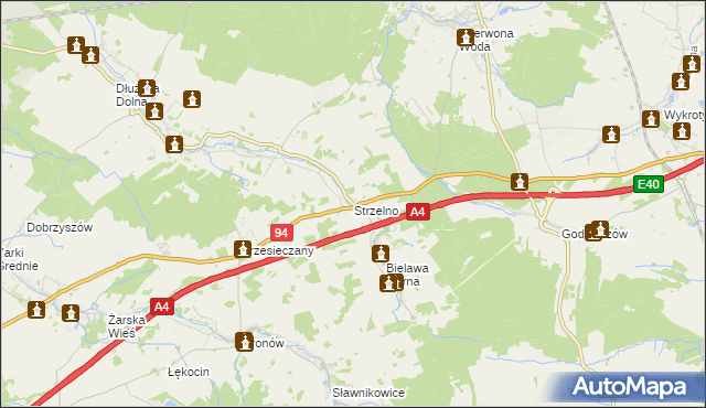 mapa Strzelno gmina Pieńsk, Strzelno gmina Pieńsk na mapie Targeo