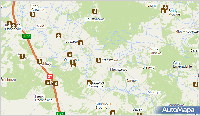 mapa Strzeszewo gmina Glinojeck, Strzeszewo gmina Glinojeck na mapie Targeo