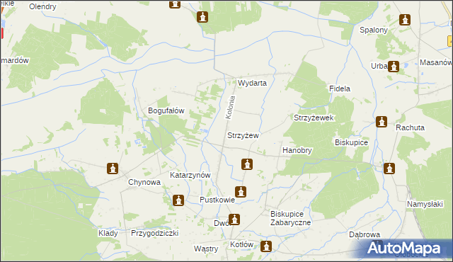 mapa Strzyżew gmina Sieroszewice, Strzyżew gmina Sieroszewice na mapie Targeo