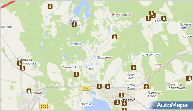 mapa Strzyżewo gmina Zbąszyń, Strzyżewo gmina Zbąszyń na mapie Targeo