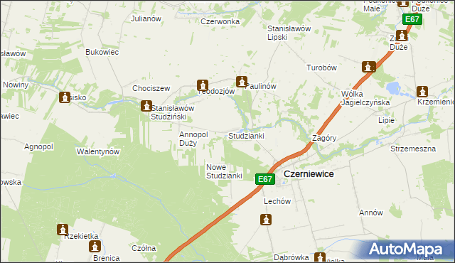 mapa Studzianki gmina Czerniewice, Studzianki gmina Czerniewice na mapie Targeo