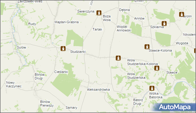 mapa Studzianki-Kolonia gmina Zakrzówek, Studzianki-Kolonia gmina Zakrzówek na mapie Targeo