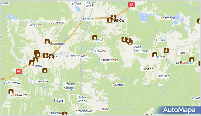 mapa Studzieniec gmina Fałków, Studzieniec gmina Fałków na mapie Targeo