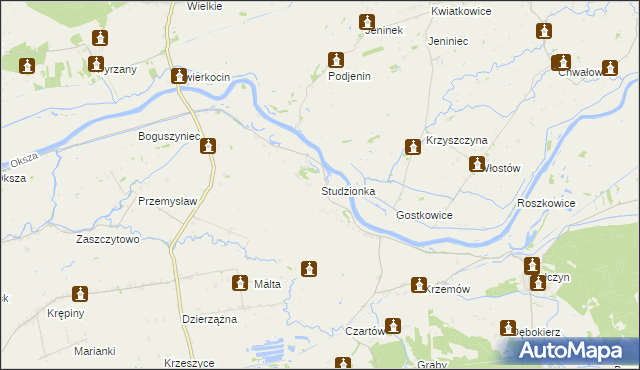 mapa Studzionka gmina Krzeszyce, Studzionka gmina Krzeszyce na mapie Targeo