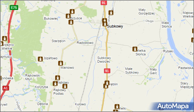 mapa Subkowy Dworzec, Subkowy Dworzec na mapie Targeo