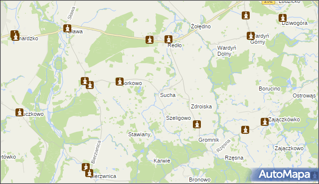 mapa Sucha gmina Połczyn-Zdrój, Sucha gmina Połczyn-Zdrój na mapie Targeo
