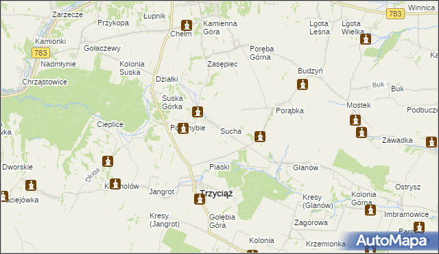 mapa Sucha gmina Trzyciąż, Sucha gmina Trzyciąż na mapie Targeo