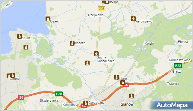 mapa Sucha Koszalińska, Sucha Koszalińska na mapie Targeo