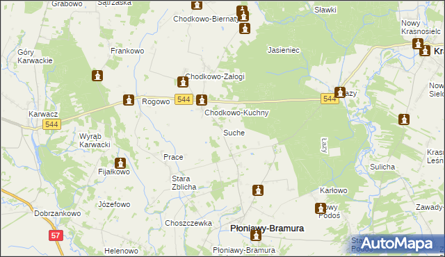 mapa Suche gmina Płoniawy-Bramura, Suche gmina Płoniawy-Bramura na mapie Targeo