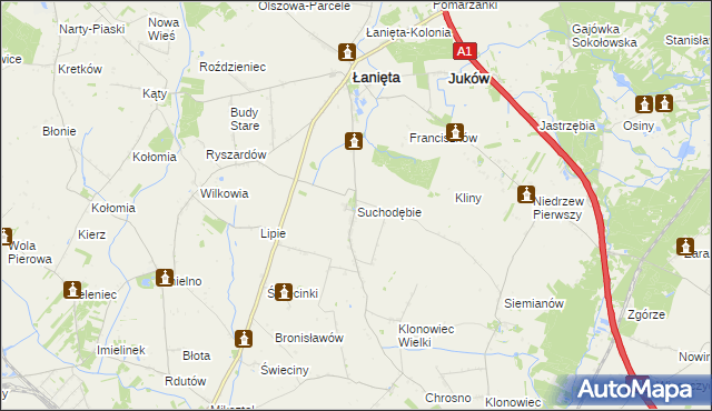 mapa Suchodębie gmina Łanięta, Suchodębie gmina Łanięta na mapie Targeo