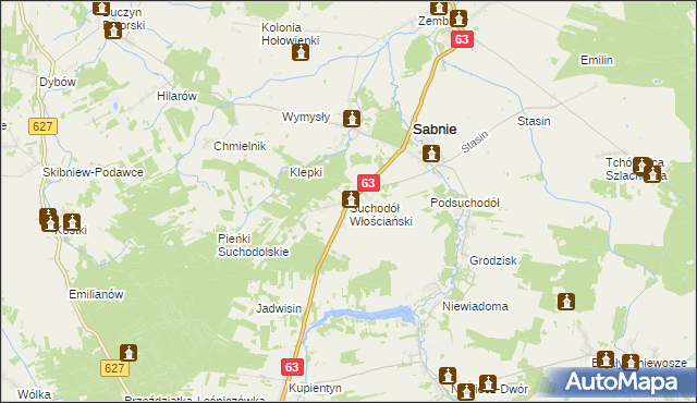 mapa Suchodół Włościański, Suchodół Włościański na mapie Targeo