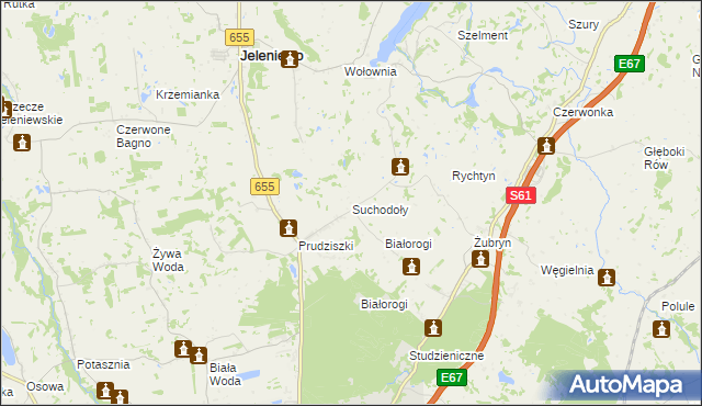 mapa Suchodoły gmina Jeleniewo, Suchodoły gmina Jeleniewo na mapie Targeo