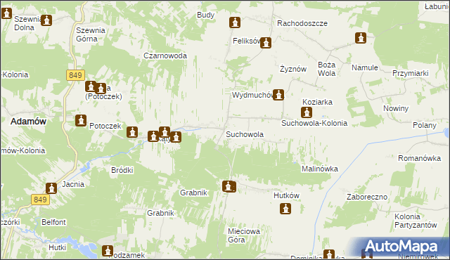 mapa Suchowola gmina Adamów, Suchowola gmina Adamów na mapie Targeo