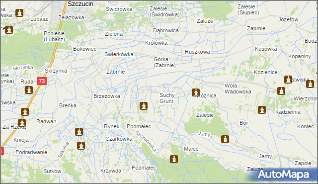 mapa Suchy Grunt gmina Szczucin, Suchy Grunt gmina Szczucin na mapie Targeo