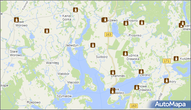 mapa Sulibórz gmina Czaplinek, Sulibórz gmina Czaplinek na mapie Targeo