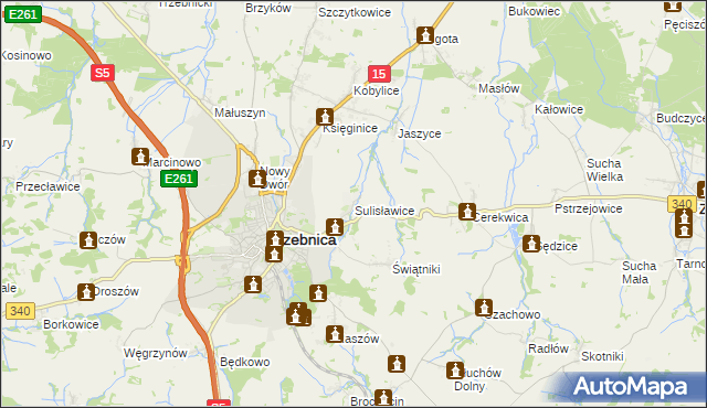 mapa Sulisławice gmina Trzebnica, Sulisławice gmina Trzebnica na mapie Targeo