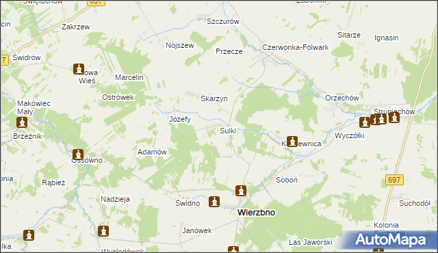 mapa Sulki gmina Wierzbno, Sulki gmina Wierzbno na mapie Targeo
