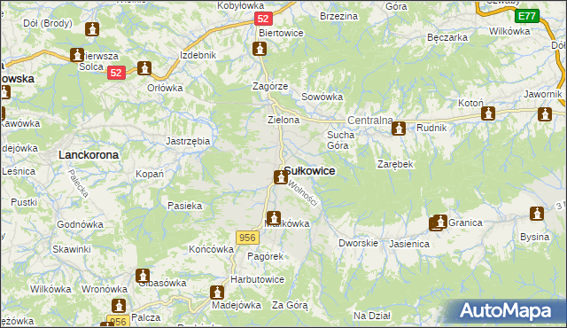 mapa Sułkowice powiat myślenicki, Sułkowice powiat myślenicki na mapie Targeo