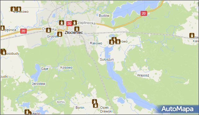 mapa Sułoszyn gmina Złocieniec, Sułoszyn gmina Złocieniec na mapie Targeo