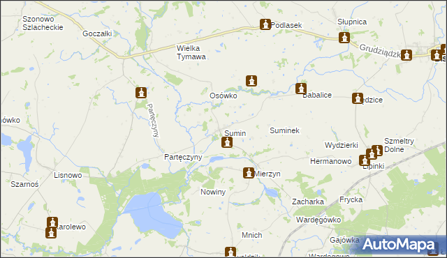 mapa Sumin gmina Biskupiec, Sumin gmina Biskupiec na mapie Targeo