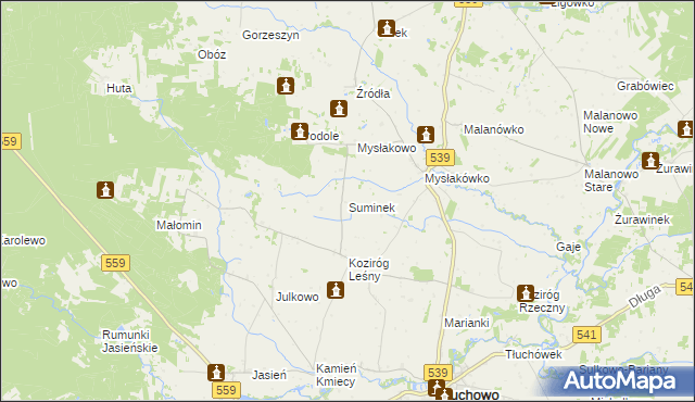 mapa Suminek, Suminek na mapie Targeo