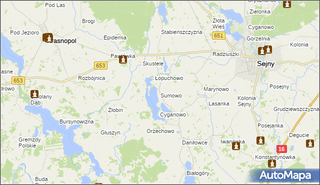 mapa Sumowo gmina Sejny, Sumowo gmina Sejny na mapie Targeo