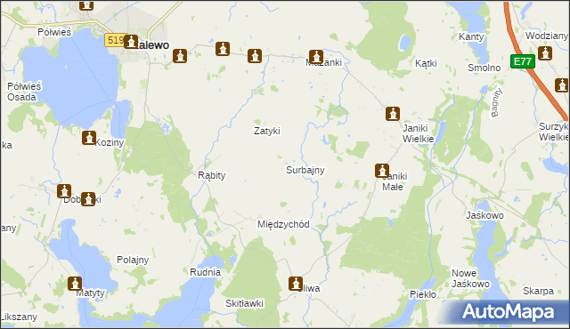 mapa Surbajny, Surbajny na mapie Targeo