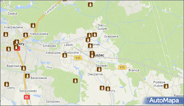 mapa Suszec powiat pszczyński, Suszec powiat pszczyński na mapie Targeo