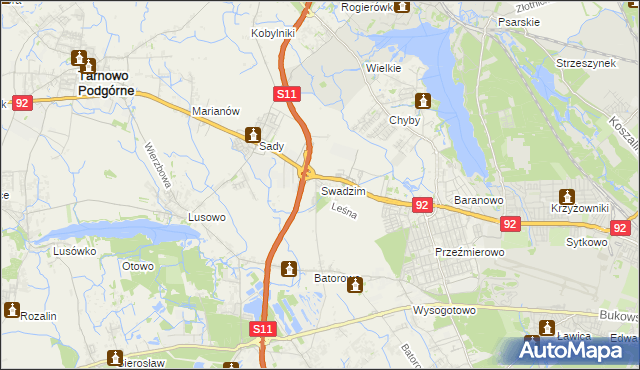 mapa Swadzim gmina Tarnowo Podgórne, Swadzim gmina Tarnowo Podgórne na mapie Targeo