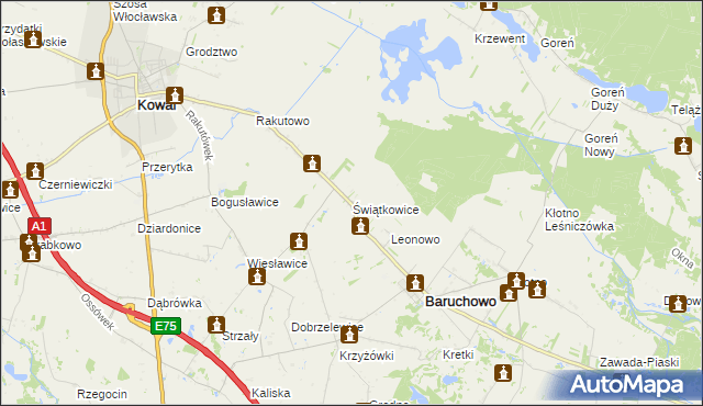 mapa Świątkowice gmina Baruchowo, Świątkowice gmina Baruchowo na mapie Targeo