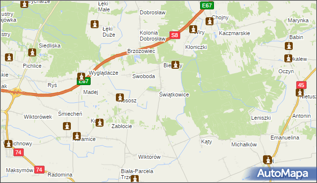 mapa Świątkowice gmina Lututów, Świątkowice gmina Lututów na mapie Targeo