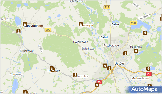 mapa Świątkowo gmina Bytów, Świątkowo gmina Bytów na mapie Targeo