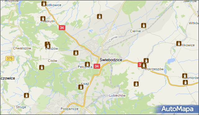 mapa Świebodzice, Świebodzice na mapie Targeo