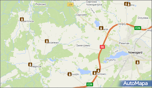 mapa Świerczewo gmina Nowogard, Świerczewo gmina Nowogard na mapie Targeo