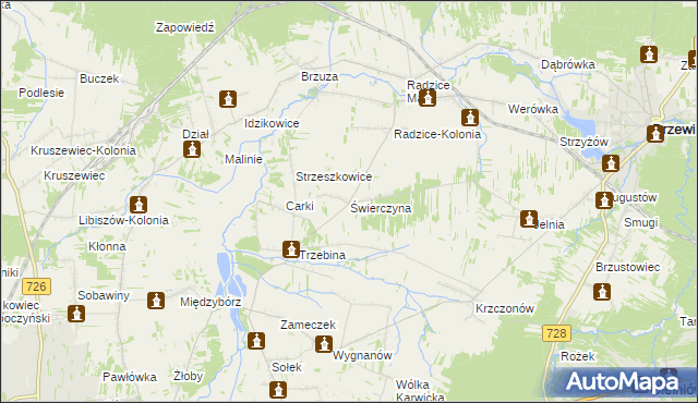 mapa Świerczyna gmina Drzewica, Świerczyna gmina Drzewica na mapie Targeo