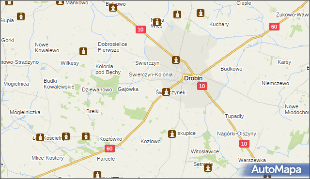 mapa Świerczynek gmina Drobin, Świerczynek gmina Drobin na mapie Targeo