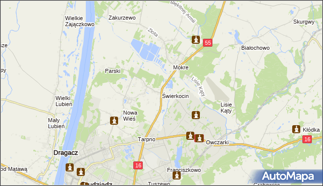 mapa Świerkocin gmina Grudziądz, Świerkocin gmina Grudziądz na mapie Targeo