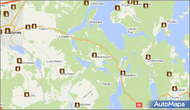 mapa Świerkocin gmina Olsztynek, Świerkocin gmina Olsztynek na mapie Targeo