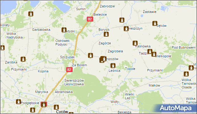 mapa Świerszczów gmina Cyców, Świerszczów gmina Cyców na mapie Targeo