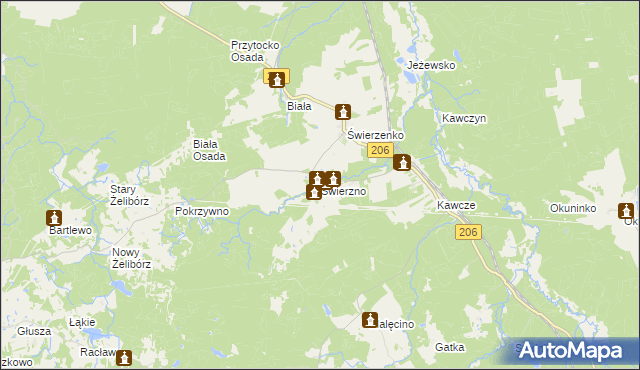 mapa Świerzno gmina Miastko, Świerzno gmina Miastko na mapie Targeo