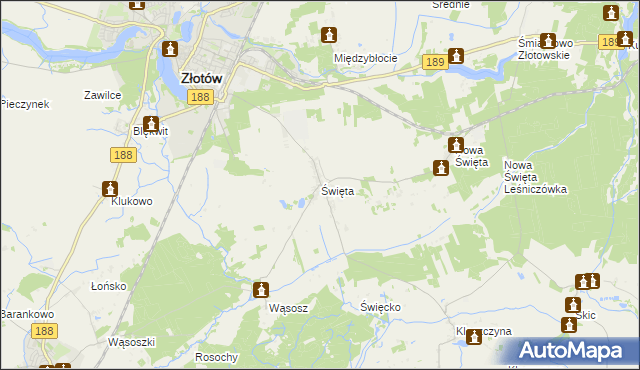 mapa Święta gmina Złotów, Święta gmina Złotów na mapie Targeo