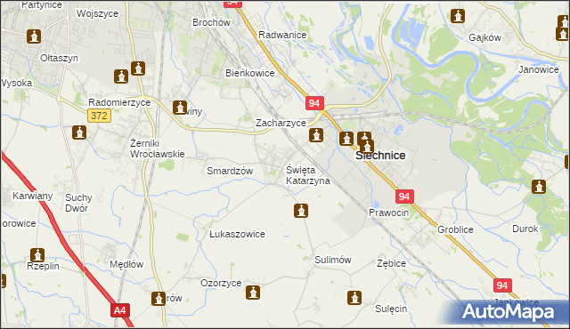 mapa Święta Katarzyna gmina Siechnice, Święta Katarzyna gmina Siechnice na mapie Targeo