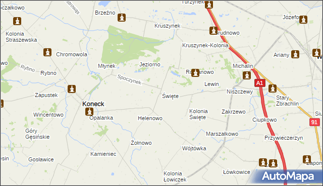 mapa Święte gmina Koneck, Święte gmina Koneck na mapie Targeo