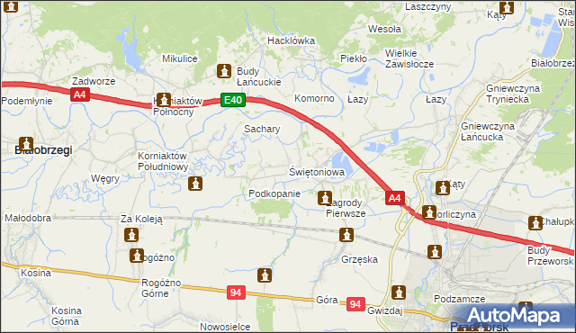 mapa Świętoniowa, Świętoniowa na mapie Targeo